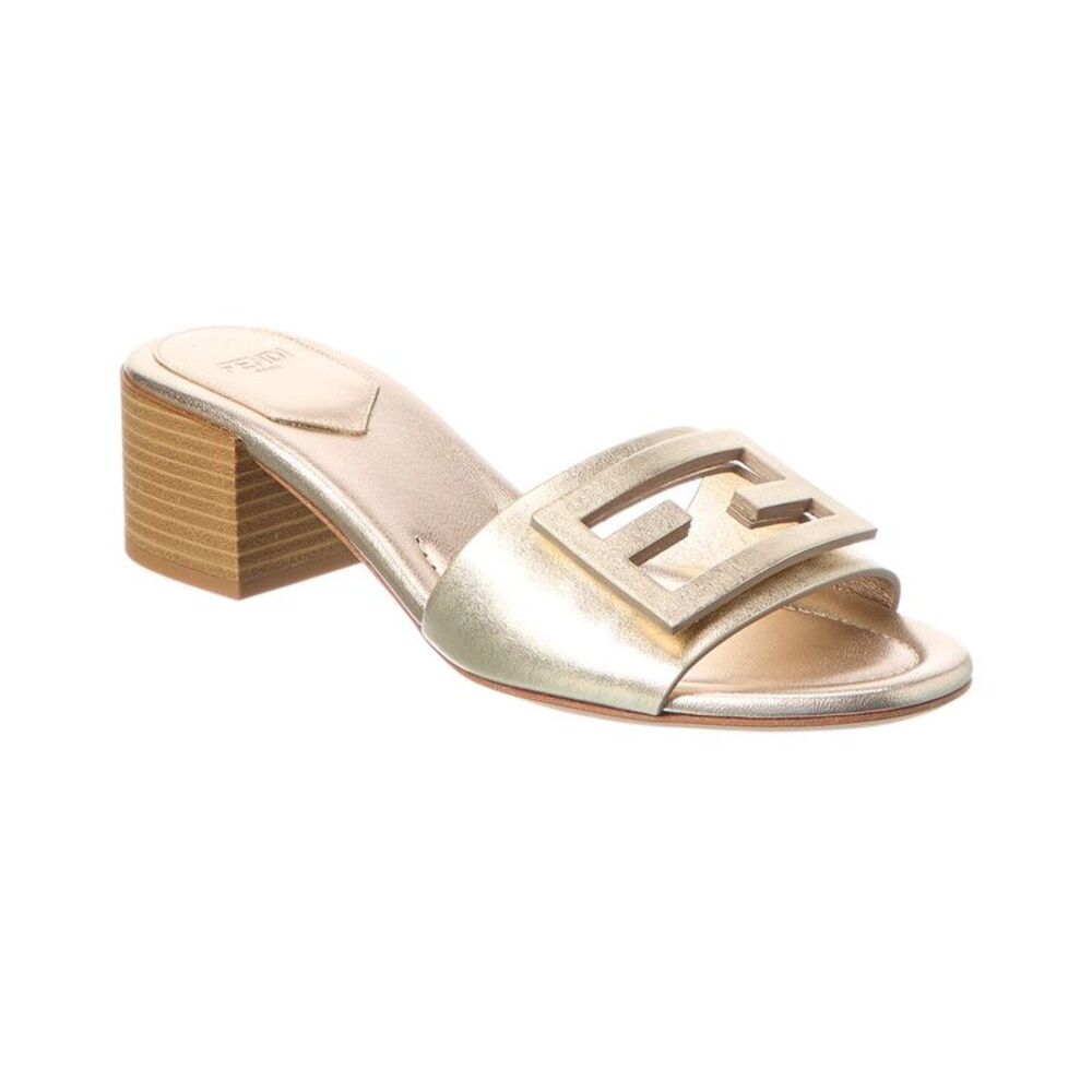 Fendi Baguette Leather Sandal, Grey